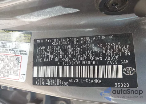 2005 Toyota Camry Std z USA, uszkodzony, nr VIN 4T1BE32K35U970060